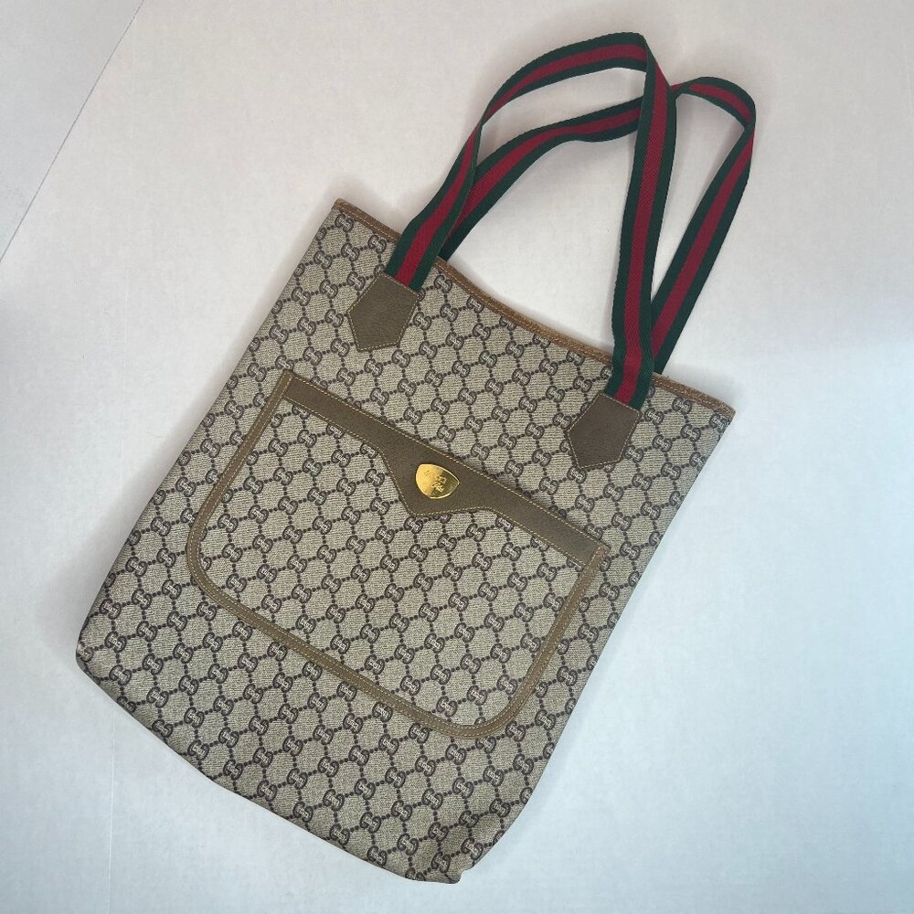 Authentic Vintage Gucci Plus Beige GG Plus Coated Canvas Shoulder Tote Bag